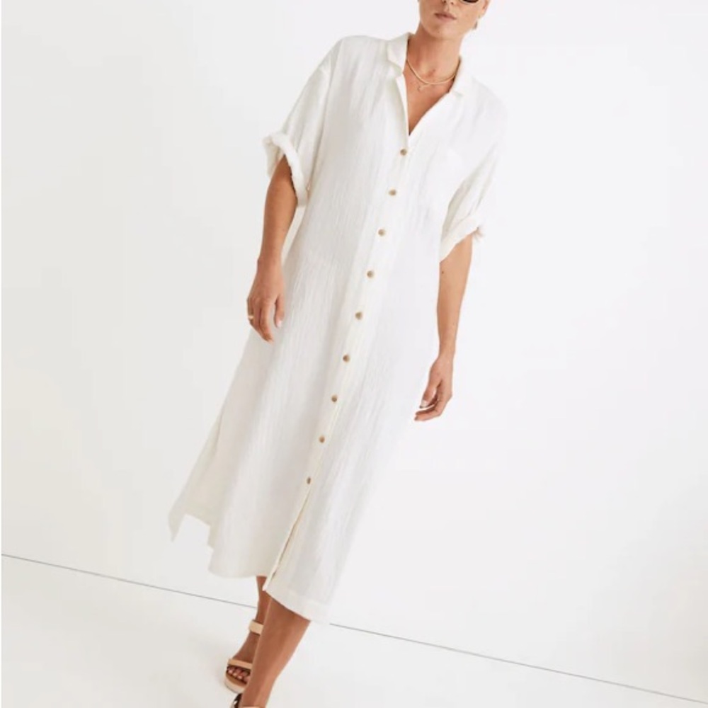 Madewell White Button-Down Swim Coverup